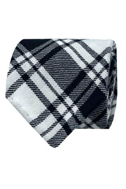 White and black macro tartan classic wool tie