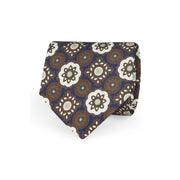 TOKYO - Blue, brown & beige diamonds printed silk hand made tie