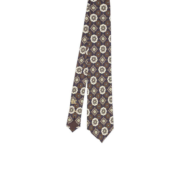 TOKYO - Blue, brown & beige diamonds printed silk hand made tie