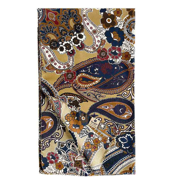 SCIARPA IN SETA CON FRANGE E MOTIVO PAISLEY E FLOREALE GIALLO