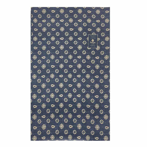 Blue beige medallion paisley tubular archive scarf in silk twill