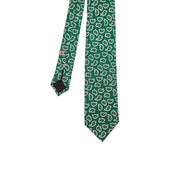 Green silk printed tie with blue paisley archives design