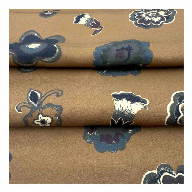 Sciarpa in seta doppiata oro e blu notte con fiori e paisley