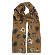 Sciarpa in seta doppiata oro e blu notte con fiori e paisley