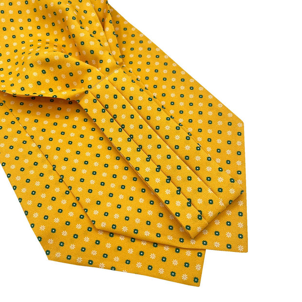 Ascot giallo con design verde e bianco micro floreale