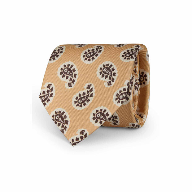 TOKYO - Yellow brown paisley classic printed hand made tie