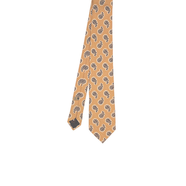 TOKYO - Yellow brown paisley classic printed hand made tie