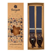 Luxury dark blue silk braces with little classic floral pattern