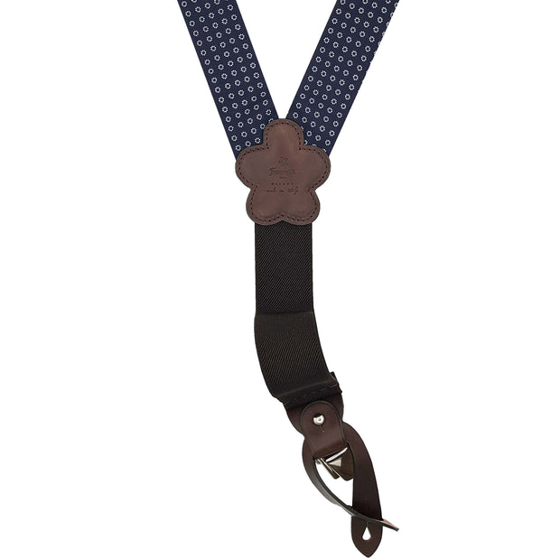 Luxury dark blue silk braces with little classic floral pattern