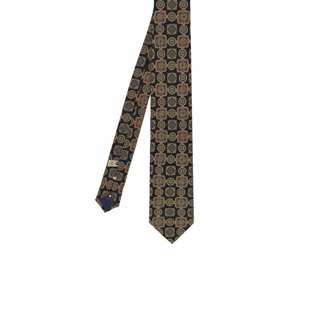 Brown silk hand made tie with medalions