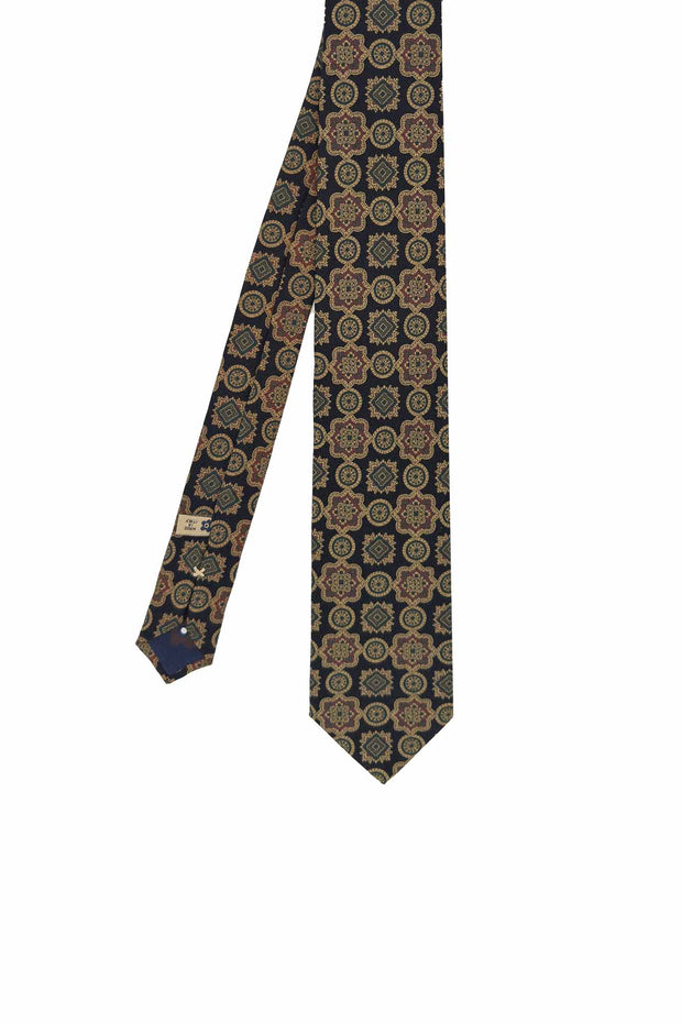Brown silk hand made tie with medalions