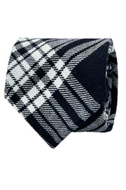 Cravatta sfoderata in lana con macro tartan nero e bianco-Fumagalli 1891