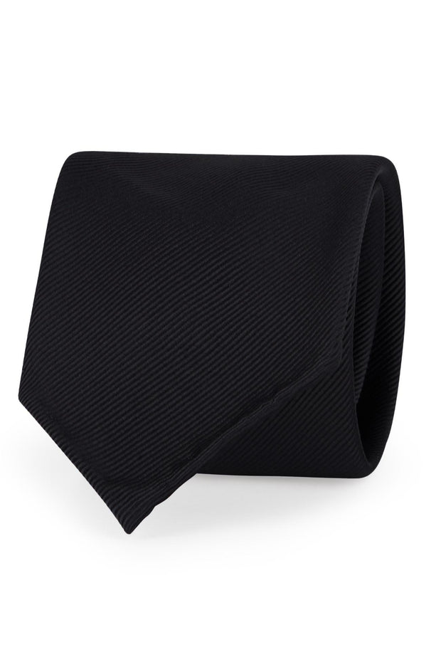 Black plain repsone pure silk unlined handmade tie - Fumagalli 1891
