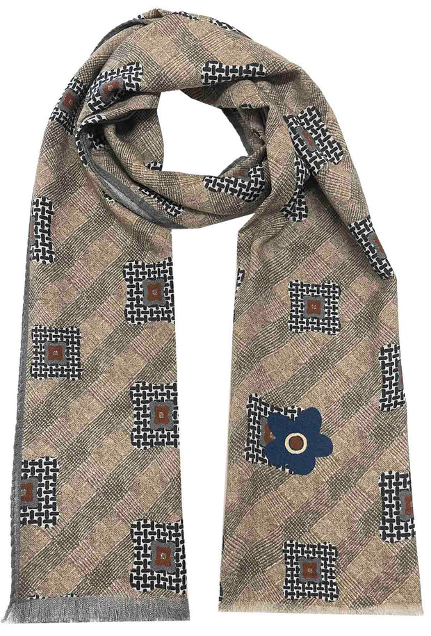 MADRID - Vintage archive wool scarf beige & grey super soft with medallion