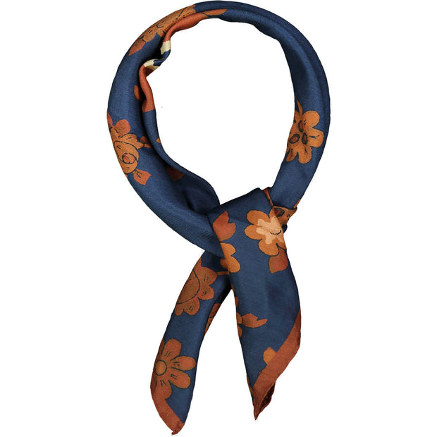 Bandana foulard blu e marrone in seta con macro floral 