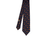 Blue and orange flower jacquard pattern silk luxury italian tie
