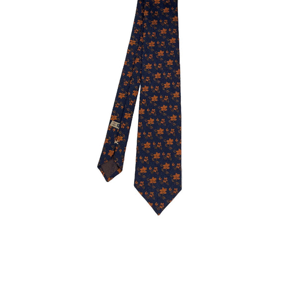 Blue and orange flower jacquard pattern silk luxury italian tie
