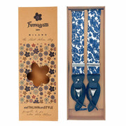 Luxury braces white & blue silk and leather floral design - Fumagalli 1891