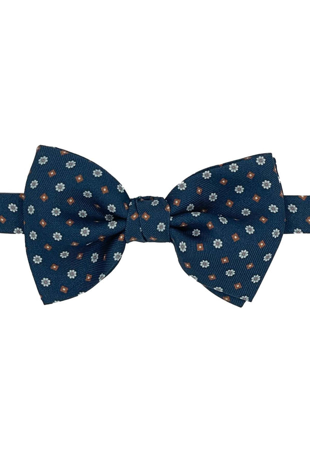 Dark blue micro floral and diamonds design printed pre-knotted bow tie