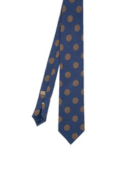 TOKYO - Blue macro brown dots printed silk tie
