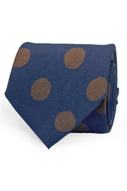 TOKYO - Blue macro brown dots printed silk tie