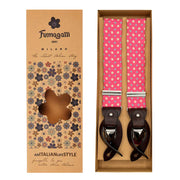 Luxury pink silk braces with little floral pattern