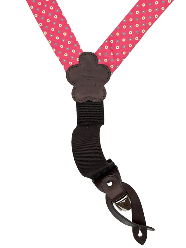 Luxury pink silk braces with little floral pattern