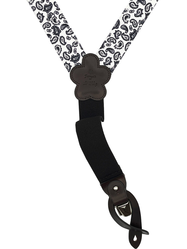 Luxury white and black braces with paisley design