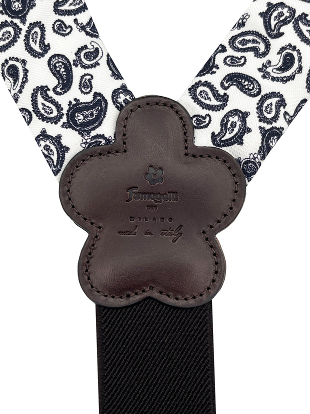 Luxury white and black braces with paisley design