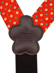 Luxury red silk braces with little floral pattern