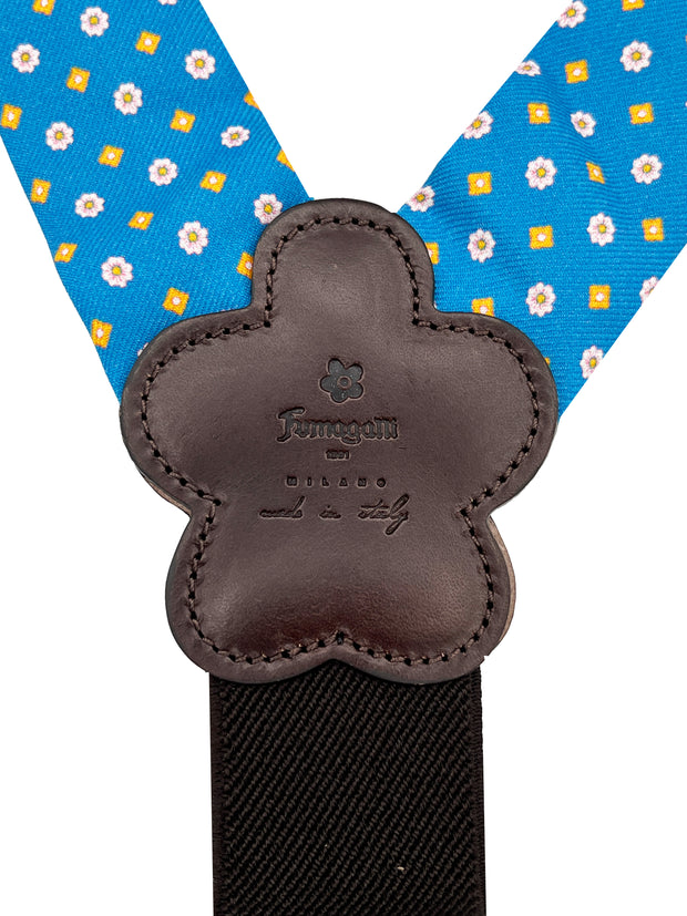 Luxury blue silk braces with little floral pattern