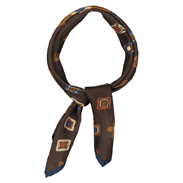 Bandana foulard marrone in seta con stampa di diamanti 