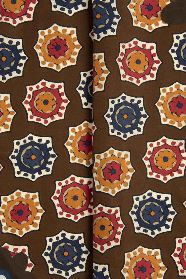Brown Ultra Soft Silk & Cotton Medallion Pocket Square