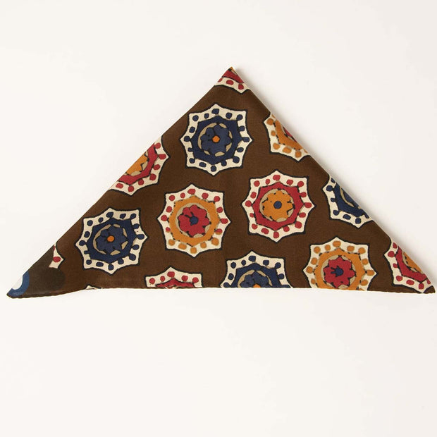 Brown Ultra Soft Silk & Cotton Medallion Pocket Square