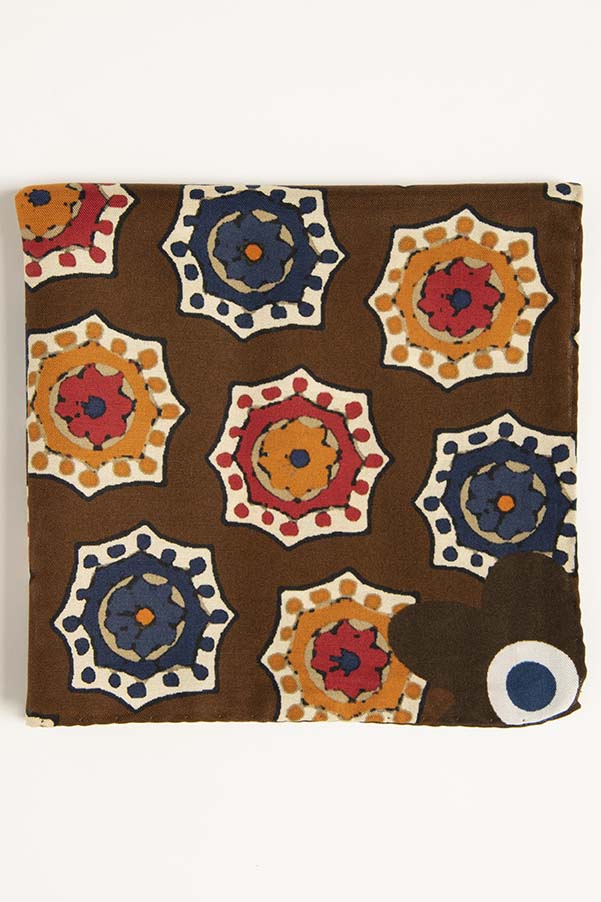 Brown Ultra Soft Silk & Cotton Medallion Pocket Square