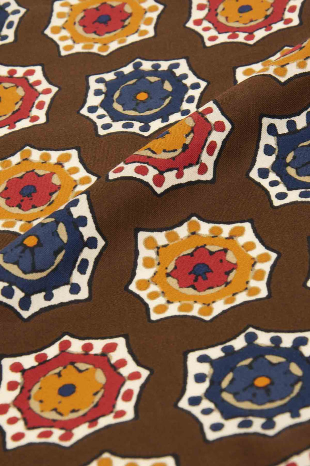 Brown Ultra Soft Silk & Cotton Medallion Pocket Square