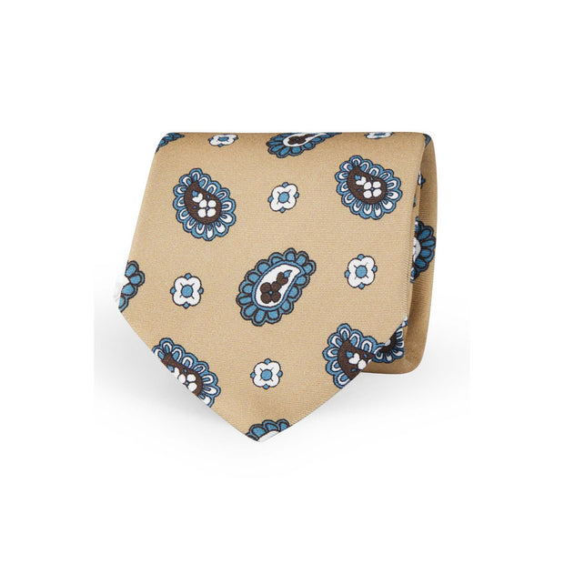 TOKYO - Cravatta stampata beige con paisley e fiori
