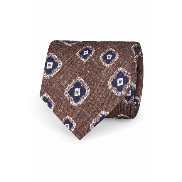 brown, blue and white medallion italian tie