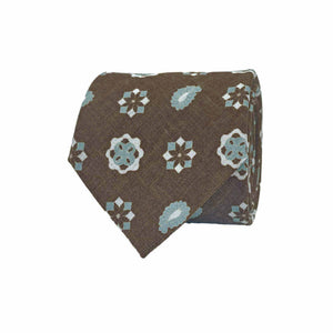 TOKYO - Cravatta stampata marrone con diamanti, medaglioni e paisley