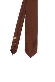 Brown plain super reps pure silk unlined handmade tie - Fumagalli 1891
