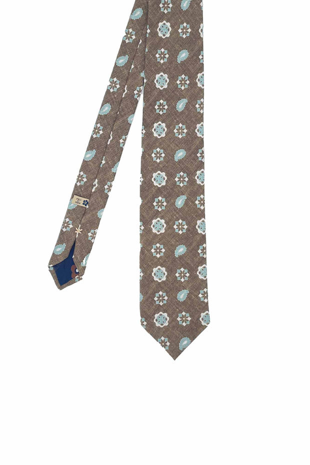TOKYO - Cravatta stampata marrone con diamanti, medaglioni e paisley