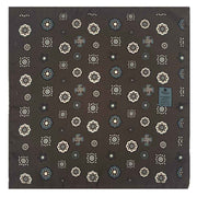 Brown floral and geometrical design silk pocket square