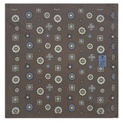 Brown floral and geometrical design silk pocket square