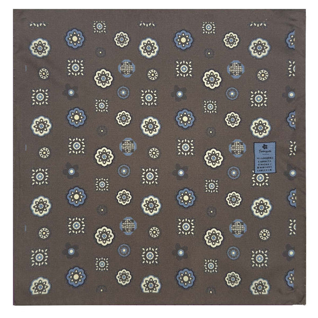 Brown floral and geometrical design silk pocket square