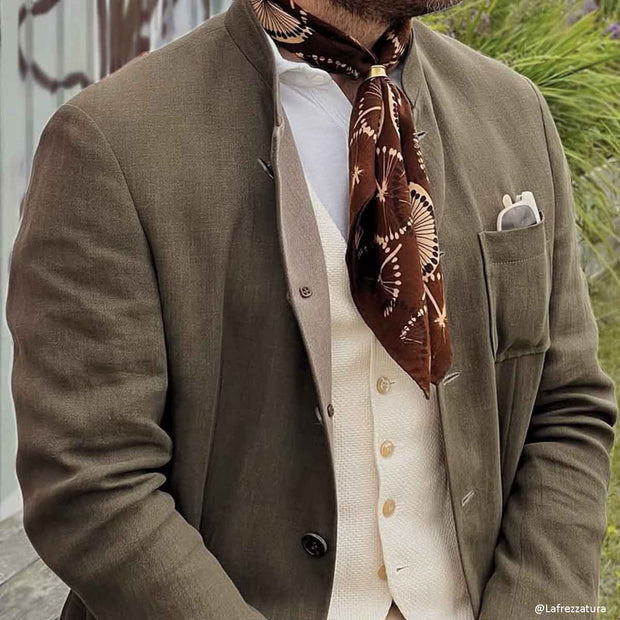 Bandana foulard marrone in lana con tema dente di leone 