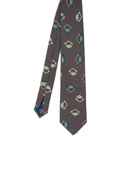 TOKYO - brown diamond vintage patterned printed silk hand made tie