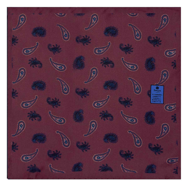 Burgundy paisley design printed silk pocket square