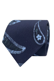 Blue paisley printed silk hand made tie