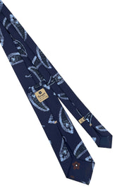 Blue paisley printed silk hand made tie