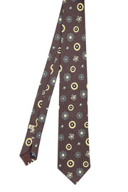 Brown tie with floral and geometric diamonds design